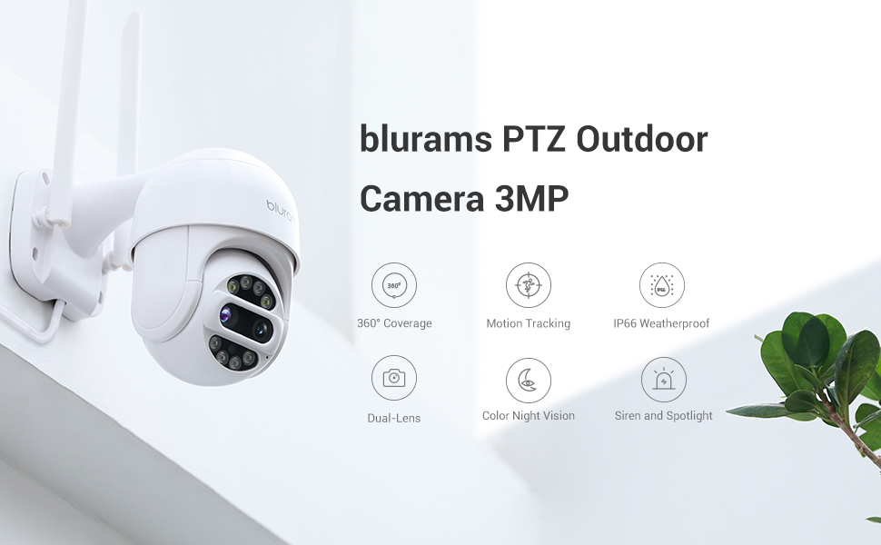 دوربین هوشمند فضای باز بی‌‌سیم PTZ با لنز دوگانه بلورمز مدل Blurams S21C