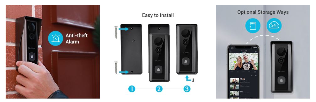 زنگ ویدیویی بی‌سیم 2K بلورمز مدل Blurams Doorbell D10C