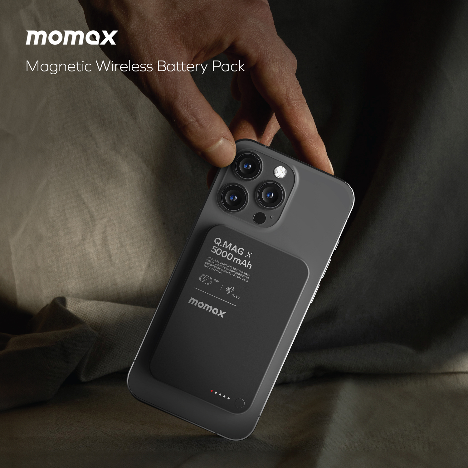 پاوربانک بیسیم مگنتیک 15 وات 5000 میلی‌آمپر مومکس مدل Momax Q.Mag X IP116