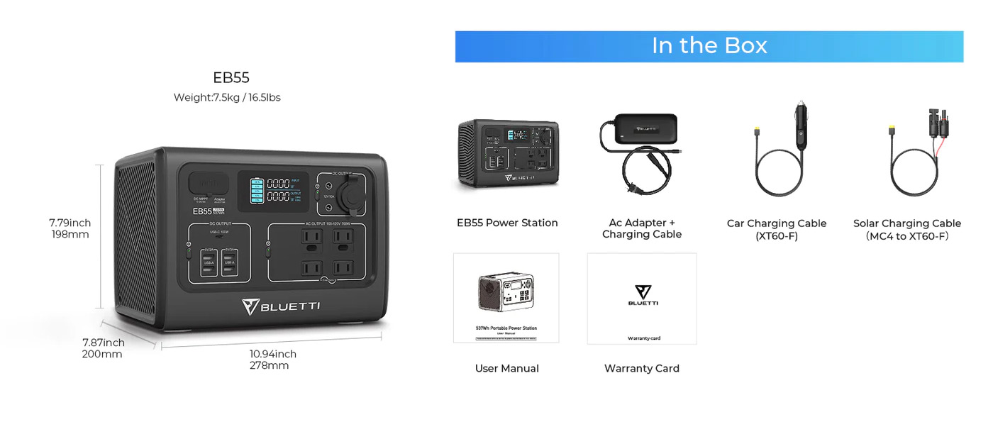 کیت پاور استیشن UPS همراه قدرتمند 700 وات EB55 و پنل ژنراتور خورشیدی همراه 120 وات PV120 بلوتی BLUETTI