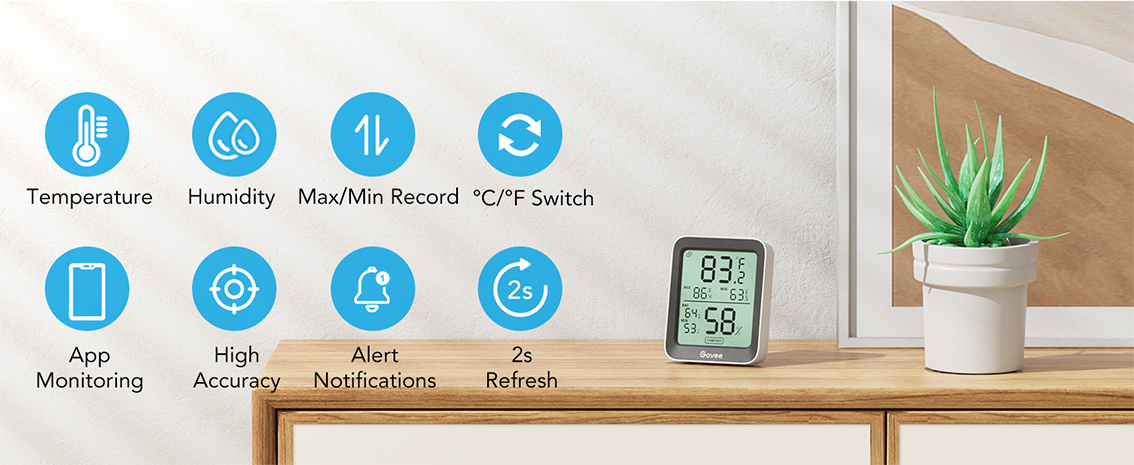 دماسنج و رطوبت سنج هوشمند گووی مدل Govee Bluetooth Hygrometer Thermometer H5075