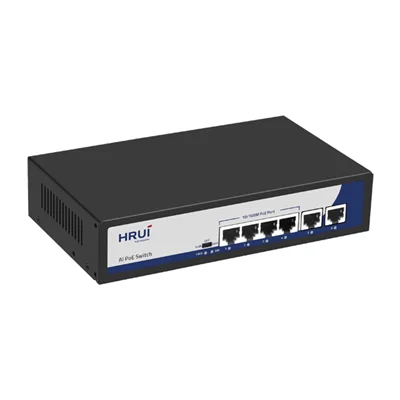 سوئیچ شبکه PoE دارای ۴ پورت و ۲ پورت آپلینک ۱۰۰/۱۰ پهنای باند Gbps۱.۲ اچ ار یو ای مدل HRUI HR900-AF-42N