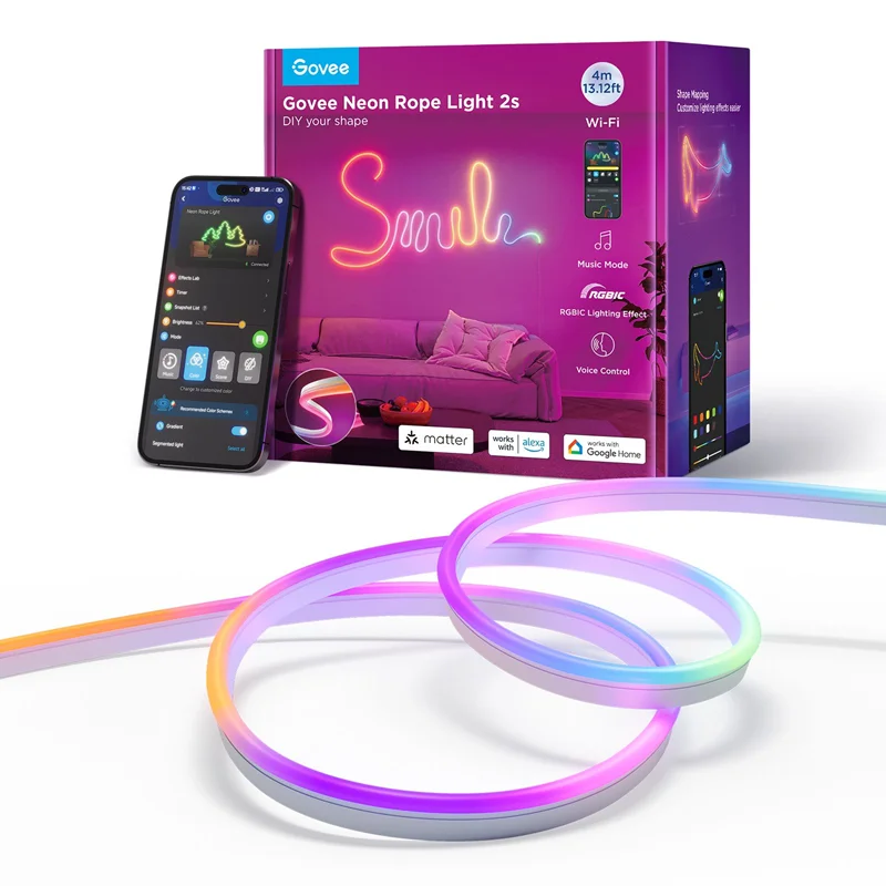 ریسه هوشمند نئون فلکسی 4 متری گووی مدلGovee Neon Rope Strip Light 2s H61D4