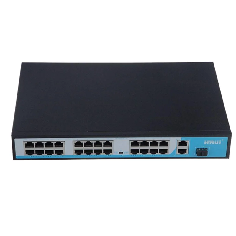 سوئیچ شبکه PoE دارای ۲۴ پورت ۱۰۰/۱۰ و ۲ پورت آپلینک و ۱ پورت SFP گیگ پهنای باند Gbps۱۰.۸ اچ آر یو آی HRUI HR901-AF-2421GS-300