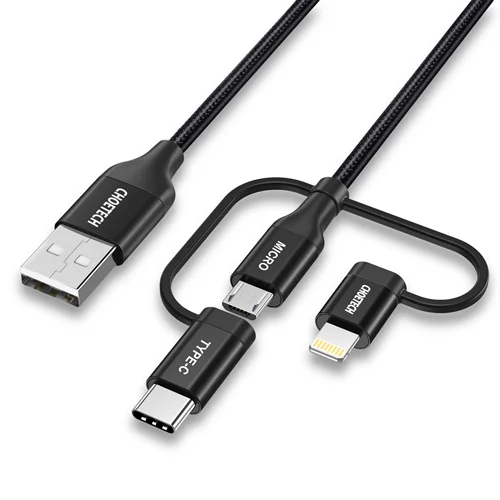 کابل 2.1 آمپر 1.2 متر 3 در 1 USB Type C + Micro USB + Lightning  چویتک مدل IP0030