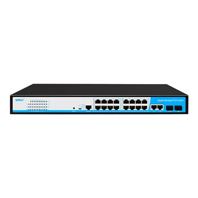 سوئیچ شبکه PoE مدیریتی دارای ۱۶ پورت و۲ پورت آپلینک اترنت گیگ و ۲پورت SFP گیگ Combo پهنای باند Gbps۴۰ اچ ار یو ای HRUI HR-AFGM-1622S-300