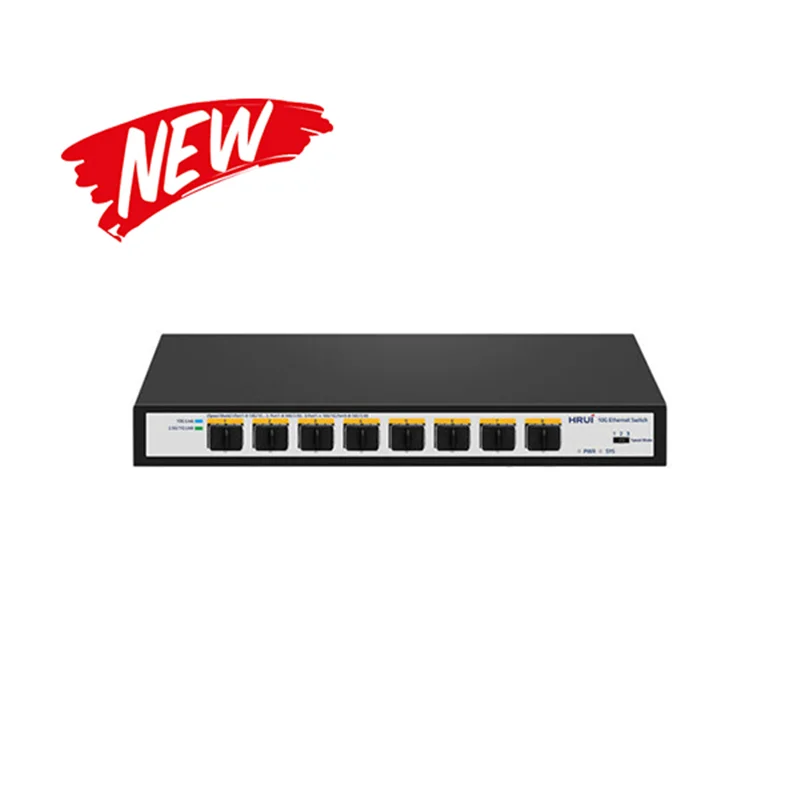 سوئیچ شبکه فیبرنوری اترنت صنعتی دارای ۸ پورت SFP 10G دارای پهنای باند ۱۶۰Gbps اچ ار یو ای HRUI HR-SWTG1C8F