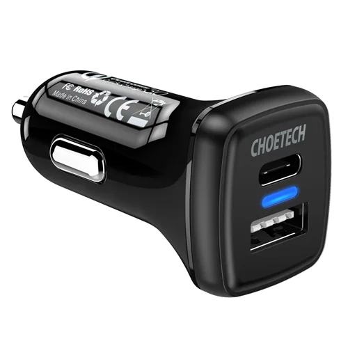 شارژر فندکی شارژ سریع QC3.0 + PD18W چویتک مدل TC0005