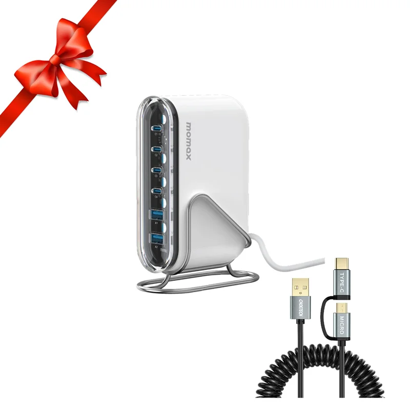 شارژر رومیزی 6 پورت 120 وات مومکس مدل Momax Flow+ GaN Tech UM55 + هدیه کابل چویتک