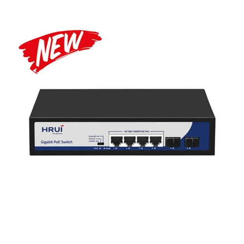 سوئیچ PoE دارای 4 پورت PoE گیگ و 2 پورت Uplink SFP گیگ اچ ار یو ای HRUI HR900-AFG-42NS-120