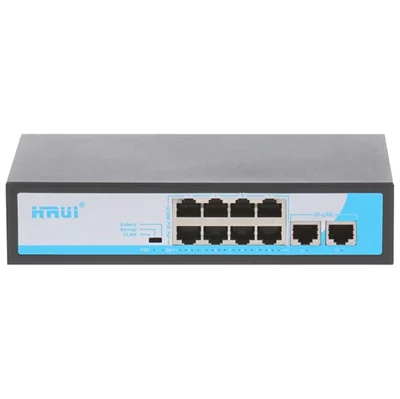 سوئیچ شبکه PoE دارای ۸ پورت ۱۰/۱۰۰ و ۲ پورت آپلینک گیگ پهنای باند ۵.۶Gbps اچ ار یو ای HRUI HR900-AF-82GN