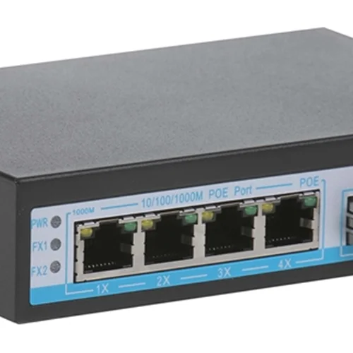 سوئیچ شبکه PoE دارای ۴ پورت و ۲ پورت SFP گیگ پهنای باند ۱۲Gbps اچ ار یو ای HRUI HR901-AFG-42S