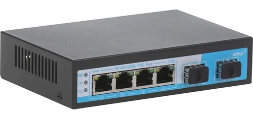 سوئیچ شبکه PoE دارای ۴ پورت و ۲ پورت SFP گیگ پهنای باند ۱۲Gbps اچ ار یو ای HRUI HR901-AFG-42S