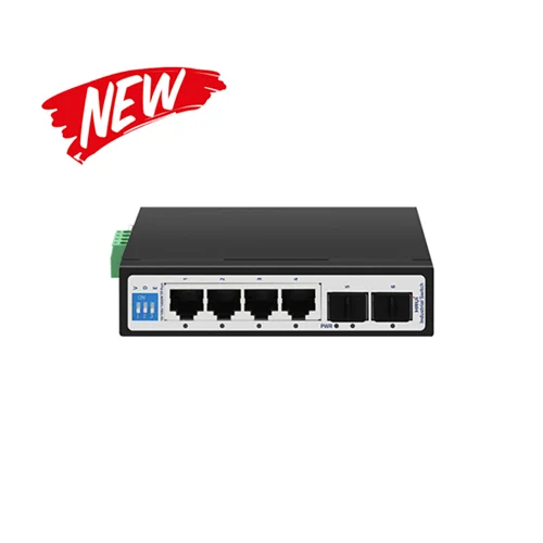 سوئیچ شبکه اترنت صنعتی دارای ۴ پورت و ۲پورت SFP گیگ دارای پهنای باند ۱۲Gbps اچ آر یو آی HRUI HR500-SWG1042S
