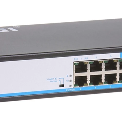 سوئیچ شبکه PoE دارای ۸ پورت و ۲ پورت SFP گیگ پهنای باند Gbps۲۰ اچ ار یو ای HRUI HR901-AFG-82NS