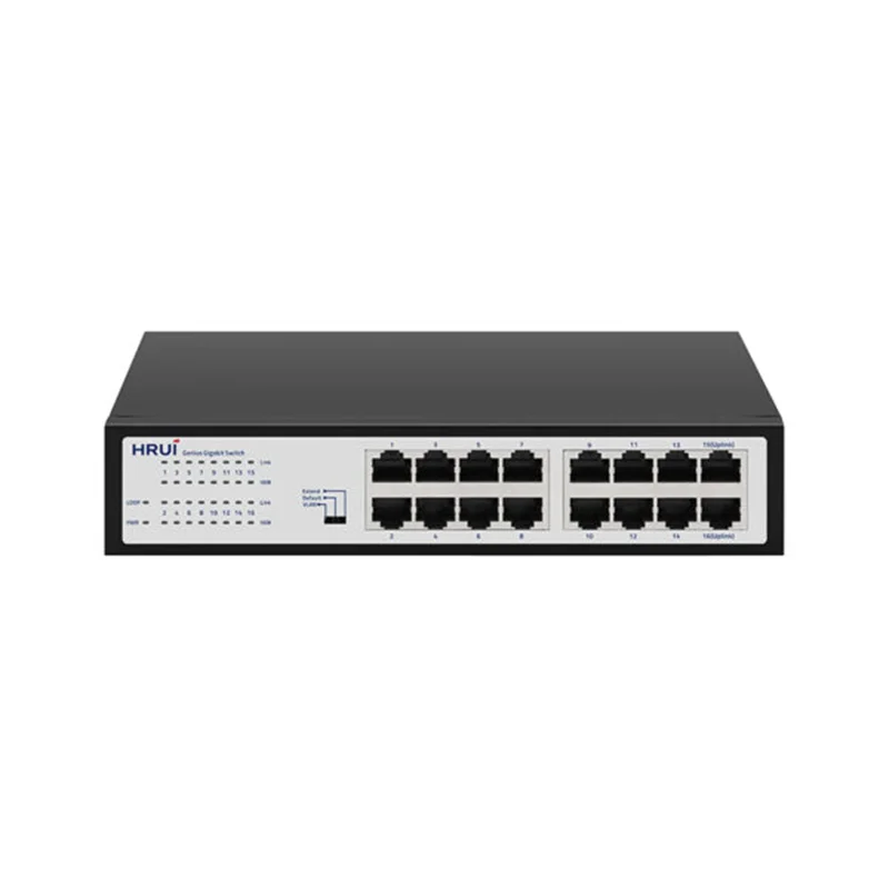 سوئیچ شبکه اترنت 16 پورت گیگ دارای پهنای باند 32Gbps اچ آر یو آی HRUI HR-SWG10160D-M
