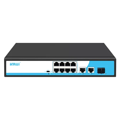 سوئیچ شبکه PoE دارای ۸ پورت ۱۰/۱۰۰ و ۲ پورت آپلینک و ۱ پورت SFP گیگ پهنای باند Gbps۷.۶ اچ ار یو ای مدل HRUI HR901-AF-821GNS