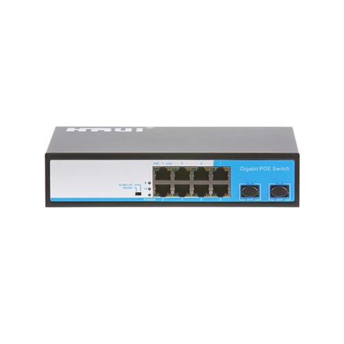 سوئیچ شبکه PoE دارای ۸ پورت و ۲ پورت SFP گیگ پهنای باند Gbps۲۰ اچ ار یو ای HRUI HR900-AFG-82NS