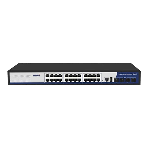 سوئیچ شبکه اترنت مدیریتی ۲۴ پورت گیگ و ۴ پورت G10 SFP پهنای باند Gbps۱۲۸ اچ آر یو آی مدل HRUI HR-SWTG3424S