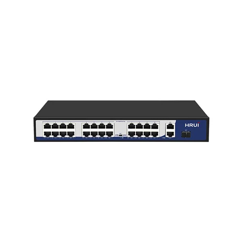 سوئیچ شبکه PoE دارای ۲۴ پورت ۱۰۰/۱۰ و ۲ پورت آپلینک و ۱ پورت SFP گیگ پهنای باند Gbps۱۰.۸ اچ ار یو ای HRUI HR901-AF-2421GS-400