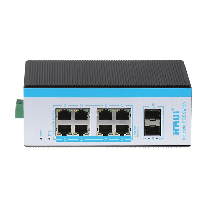 سوئیچ شبکه PoE مدیریتی و صنعتی دارای ۸ پورت گیگ و ۲ پورت SFP گیگ پهنای باند Gbps۲۴ اچ آر یو آی HRUI HR600-AFGM-82S